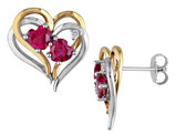 Lab Created Ruby Heart Earrings 2.40 Carat (ctw) with Diamond in Sterling Silver with Yellow Plating